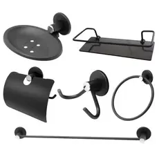 Kit Stander Preto 5 Peças + Porta Shampoo Reto Vidro Fumê