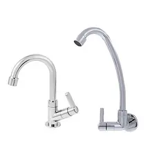 Kit 2 Torneiras ABS Cromadas – Cozinha + Banheiro | Modelos 1167 Parede + 1198 Bancada