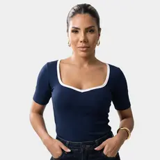 Blusa Feminina Decote Coração Manga Curta Tecido Anarruga Premium M ao GG
