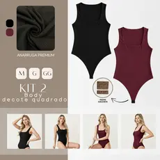 Kit 2 Body Modelador Regata Decote Quadrado Anarruga Premium M ao GG