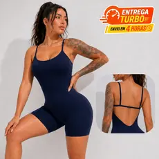 Macaquinho Fitness Academia Feminino Acinturado Modelador Short Alcinha Suplex M, G, GG