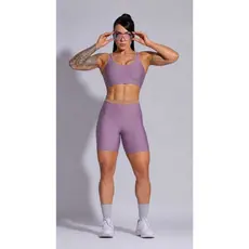 Conjunto Fitness Feminino Top Alça Larga + Bermuda Cintura Alta Lavanda Premium