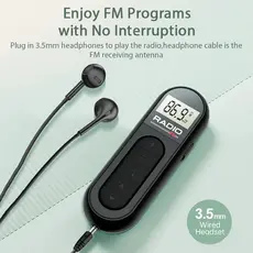 [Mini Rádio FM Portátil] Recarregável Com Clipe-Adequado Para Reuniões , Passeios-Vem Fones De Ouvido