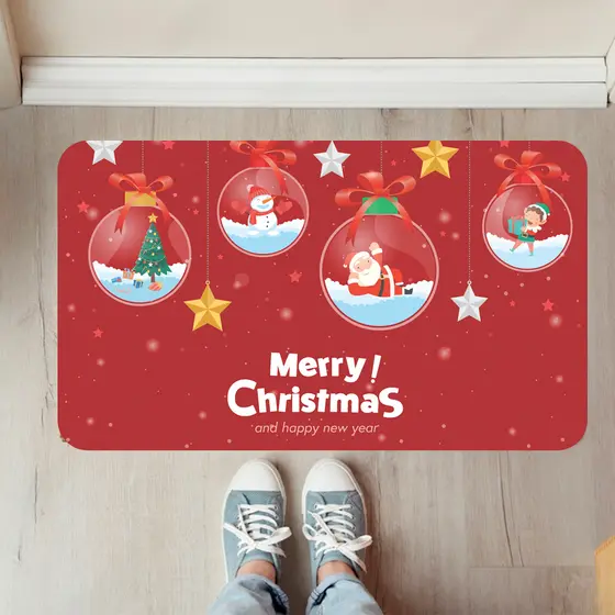 Tapete Natalino Decorativo para Porta Antiderrapante - Merry Christmas Vermelho ( Tap natal 139)