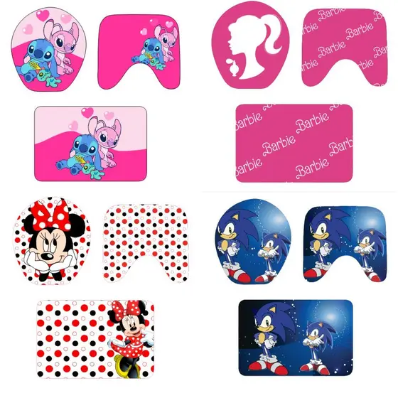 Jogo de Tapete de Banheiro Decorativo 3 Peças Premium Antiderrapante Personagens