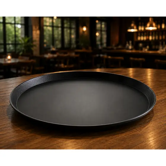 Bandeja De Garçom Antiderrapante 40cm Preta Para Bares Lanchonetes Restaurantes Servir Mesa Cumin Gme