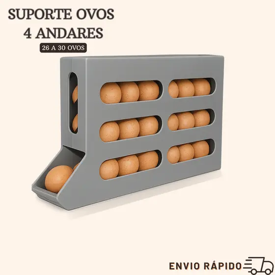 Suporte Porta Ovos Rolante 4 Andares Dispenser Armazena 26 a 30 Ovos Organizador Para Geladeira