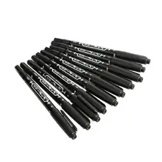 10 pcs Ponta Dupla Caneta Marcadora Permanente Ponto Fino Tinta Fina A Prova D'água Crude Nib Preto 0,5mm-2mm Cor