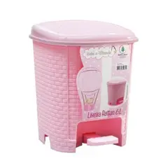 Lixeira Colorida Quarto Criança 6 Litros Rattan Tampa Pedal Banheiro Escritório Banheiro Cor Rosa