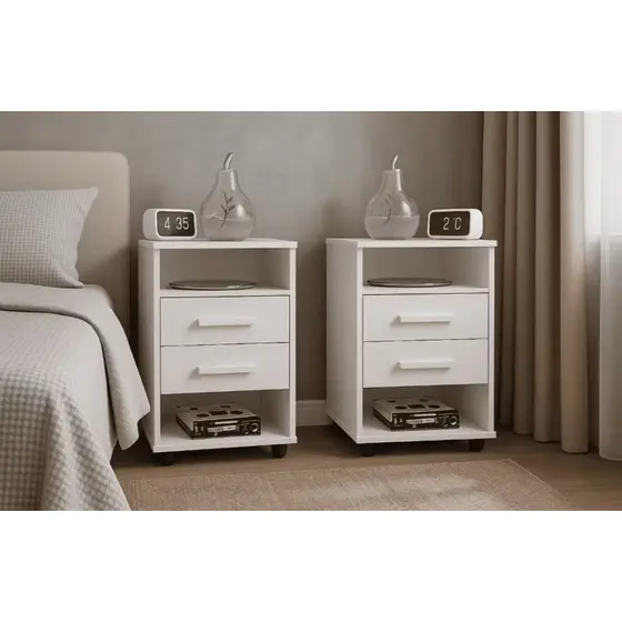 Kit com 2 Mesas de Cabeceira com 2 Gavetas Retrô Cielo para Quarto