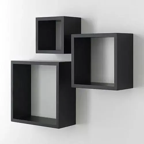 Kit Prateleira Nicho Quadrado MDF Preto 3 Peças 20/25/30 Sala Cozinha Quarto