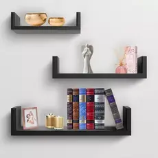 Kit Prateleira Nicho U Em Mdf Preto 20/30/40cm Sala Quarto Cozinha