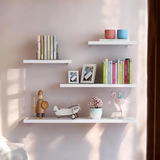 Kit 4 Prateleiras Nicho Mdf Branco 10x20/30/40/45 Sala Quarto Cozinha Com Kit De Instalação