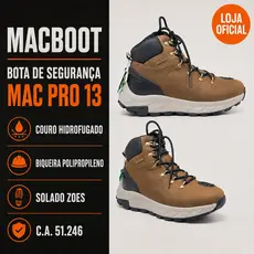 Bota Unissex de Segurança Cano Alto Macboot Mac Pro 13 Couro Trilha Trabalho Resistente Confortável