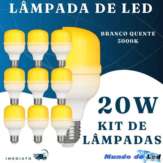 Kit Promoção de Lampadas 20W 3000k Branco Quente 1600lm Bocal E27 Bivolt