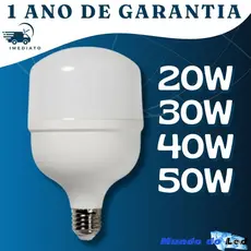 Lâmpada Led Bulbo Alta Potência 20w,30w,40w,50w E27 Bivolt 6500K Frio ORIGINAL (1 Ano de Garantia)