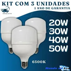 Kit 3 Lâmpadas Ultra Led Bulbo 20w, 30w, 40w, 50w E27 Bivolt 6500K Alta Potencia