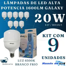 Kits Lampadas 20w Branco Frio 6500k Bivolt E27 Led Alta Potencia 1600Lm Original Galaxy