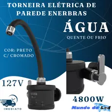 Torneira Elétrica Para Cozinha De Parede Agua Quente Cor Preta/cromada 127v/4800w Enerbras