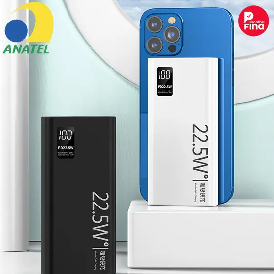 Power Bank Turbo 20000mAh 22.5W Carregamento Rápido com Display LCD - 3 Saídas + Certificado Original