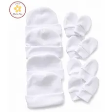 Touquinha branca + luvas para bebê Recém Nascido 100% algodão