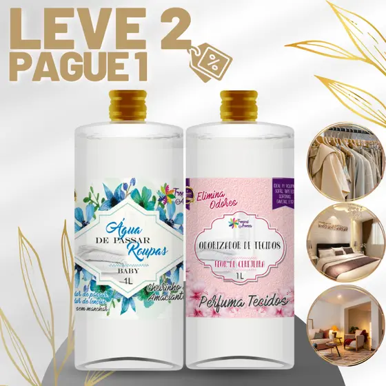 Kit 2 Refil de Agua Perfumada para Roupas Lençois Odorizador de Ambientes