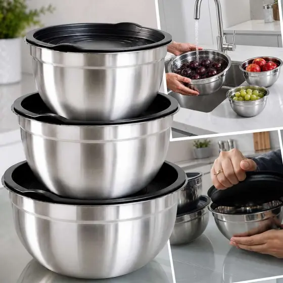 Conjunto Bowls de Inox Tigela com Tampa 3 Pças