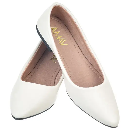 Sapatilha Feminina Bico Fino Confortável Sintético Napa Off White