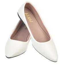 Sapatilha Feminina Bico Fino Confortável Sintético Napa Off White