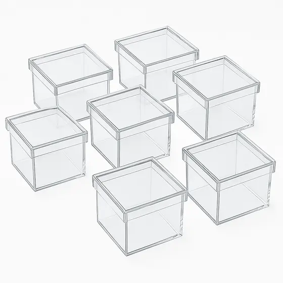 50 Caixinhas Acrílicas 5x5cm Transparente – Caixa para Lembrancinha Festa Infantil Casamento DIY