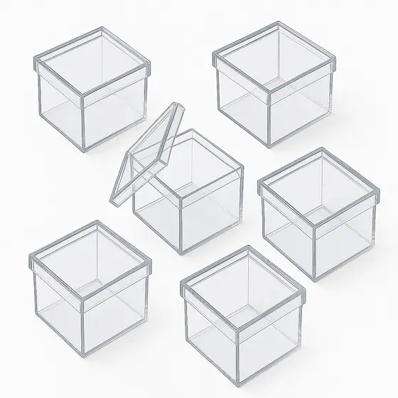 Kit Caixinhas Acrílicas 5x5cm – 10 a 100 un. Caixa Transparente p/ Lembrancinha Festa Infantil