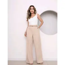 Calça Social Altaiataria Pantalona Feminina Com Cintura Alta