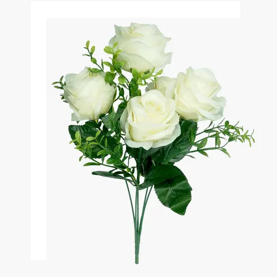 Buquê Artificial de Rosas Branca c/5 Botões Decoração Casamento