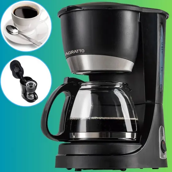 Cafeteira Elétrica com jarra de vidro 15 Xícaras x/ filtro semi automática 110 ou 220v preta