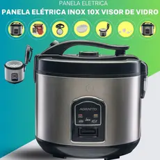 Panela Elétrica de arroz, 10 Xícaras 1,2L C/vapor, Multifuncional inox, Agratto cozinha Antiaderente