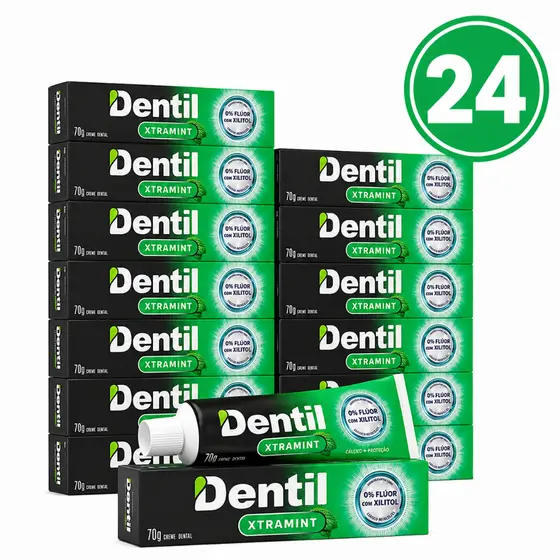 Kit 24 Creme Dental Xtra Mint Dentil 70g - Sem Flúor Com Xilitol