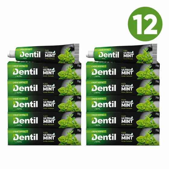 Kit 12 Creme Dental Ultra Mint Dentil 70g - Sem Flúor com Xilitol