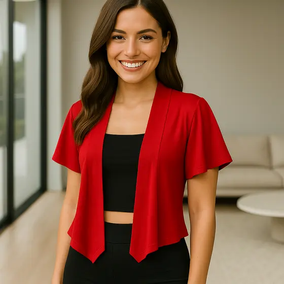 Casaquinho Feminino Curto Bolero Cardigan Leve Manga Curta Soltinha Terceira Peça Look Casual