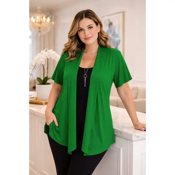 Casaquinho Cardigan Plus Size Feminino Manga Curta Solta Aberto Kimono G1 G2 G3