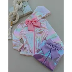 Jaqueta Infantil Holográfica Corta-Vento com Capuz – Moda Menina Blogueira ✨