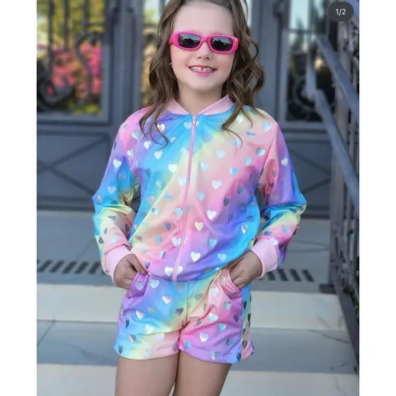 Conjunto Infantil l/ Juvenil coração Blogueirinha 💖 Holográfico