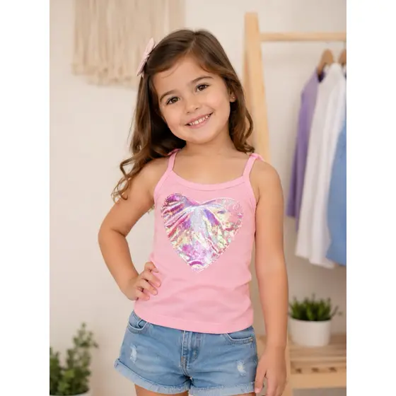 Blusa Infantil/juvenil Regatinha com coração holográfico /moda Blogueira