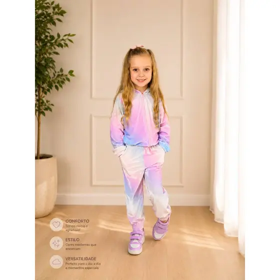 Conjunto Infantil Menina Plush Candy Colors com Capuz / Juvenil
