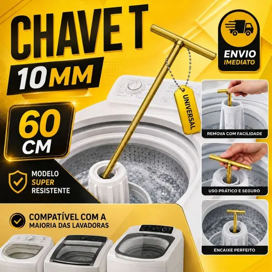 Chave T 10mm Longa 60cm Profissional Para Sacar Agitador De Lavadora Universal