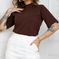 T-shirt Malha Gola Alta Blusa Feminina 100% Algodão