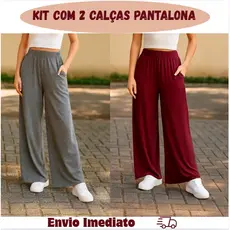 Kit com 2 calças femininas com bolsos laterais em viscolycra elegante e confortável.