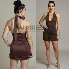 Vestido Feminino Multi Formas de Amarração Frente Única Estiloso Com Detalhe Franzido na Lateral e com Forro Duplo