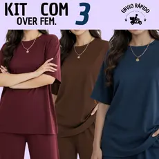 Kit com 3 Blusa Feminina Over Estilo Camiseta Comprida
