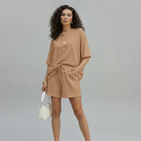 Conjunto Viscolycra Short e Blusa Oversized Alfaiataria Feminino