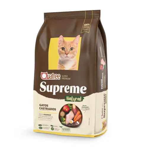 Ração Para Gatos Castrados 10kG Alimento Quatree Supreme Adulto Sabor Frango e Batata Doce